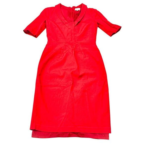 Reiss Angle Red Short Sleeve Midi Knee Length Dress Size 4 - Picture 1 of 7